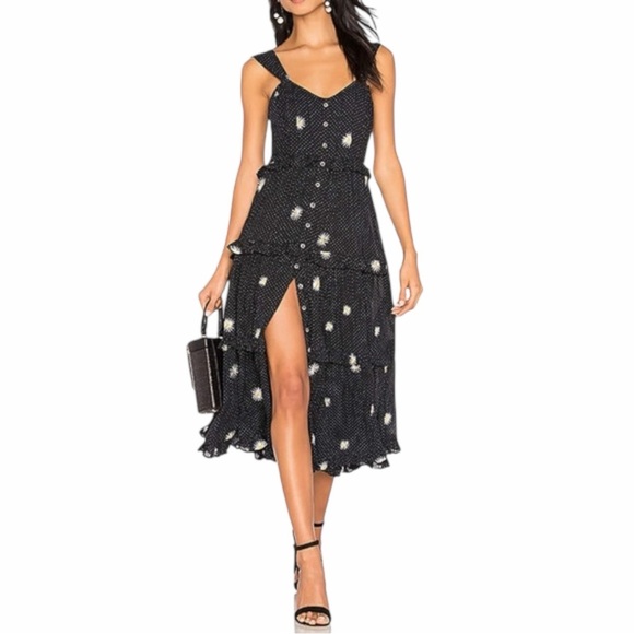 Free People Dresses & Skirts - Free People Black Polka Dot Midi Dress with White Floral Accents